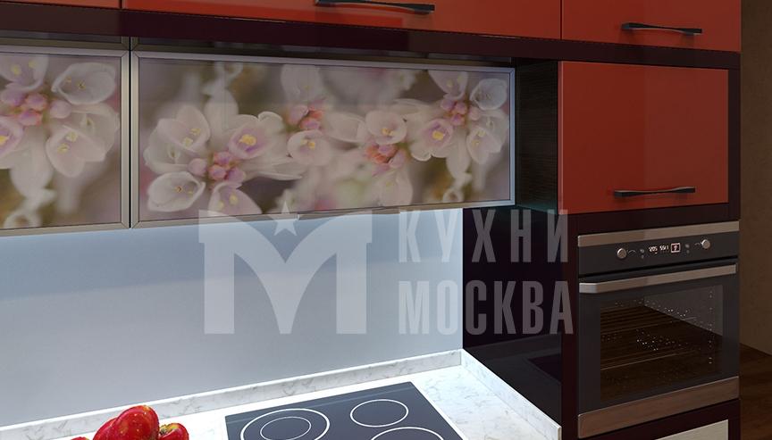 Бело-красная кухня с фасадами из глянцевого пластика Садовая